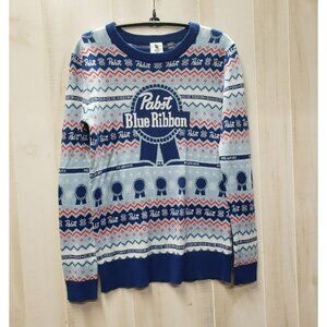 Pabst Blue Ribbon Beer Fair Isle Ugly Christmas Holiday Sweater Size Small